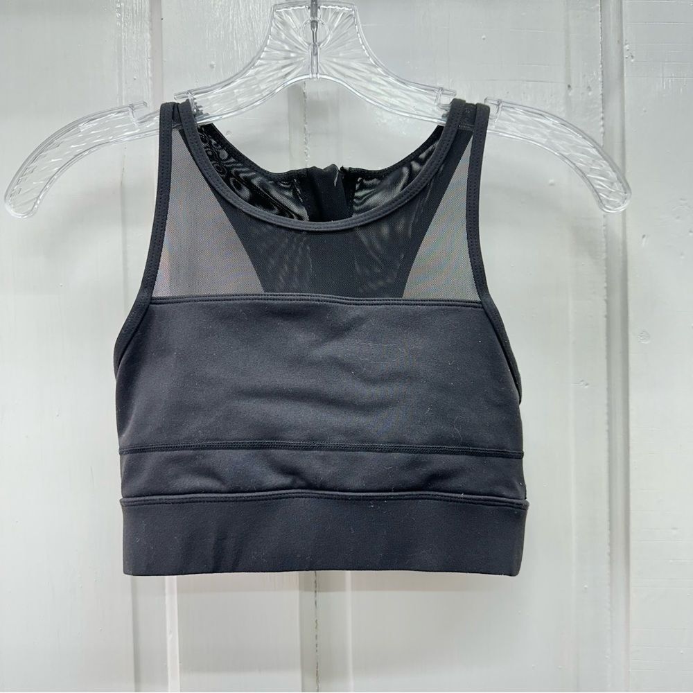 Zyia black mesh sports bra women's extra small zip up back one more rep